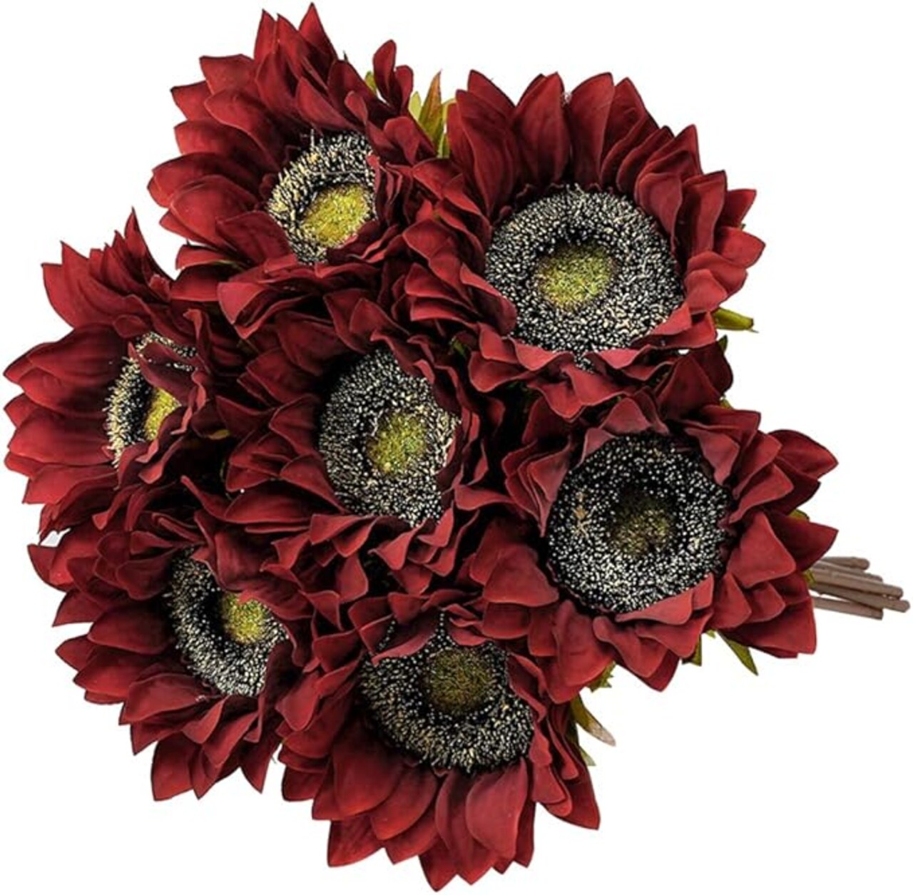 7pcs Artificial Sunflowers Silk Flowers Vintage Burgundy Sunflower Bouquet Fake Floral Stems Fall Wedding Party Home Centerpiece Decoration 17.8 Inch Bulk